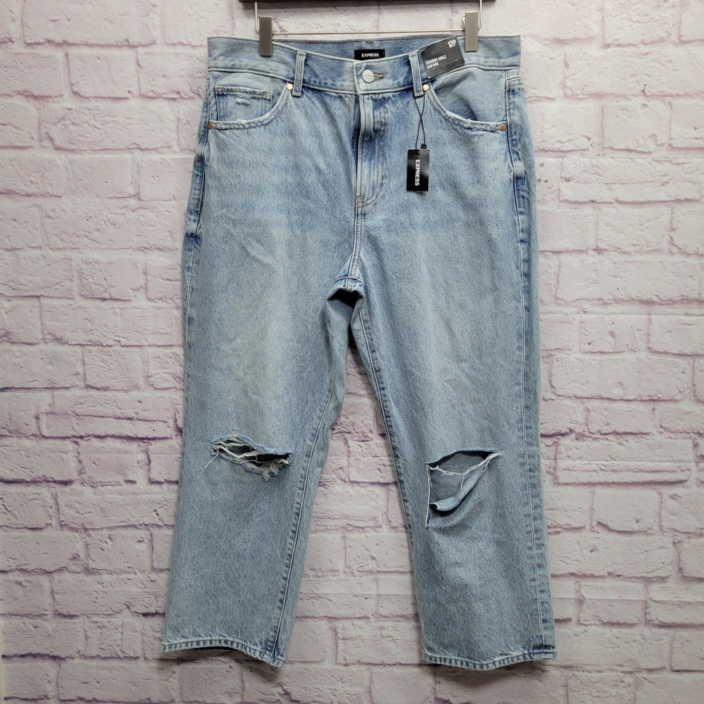 NEW Express Straight Ankle High Rise Jeans 12P Distressed Crop Ripped Y2K‎ Indie